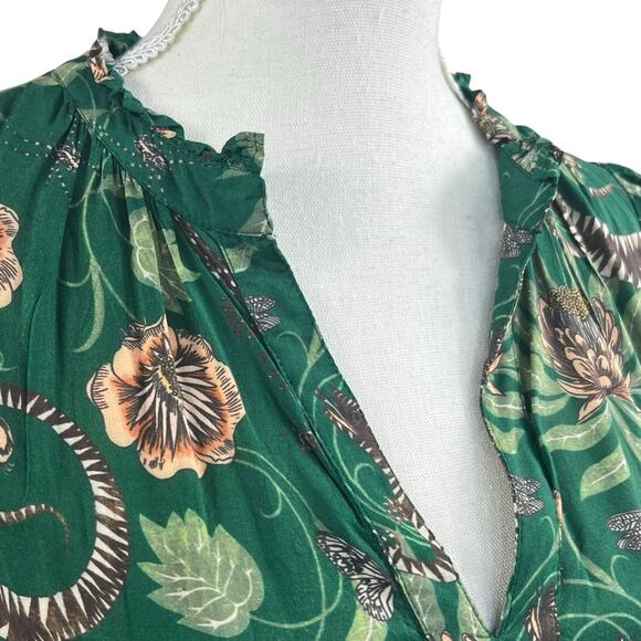 Anthropologie Green Victoria Garcia Floral Flutter Sleeve Tiered Dress SP Gecko - Picture 5 of 14